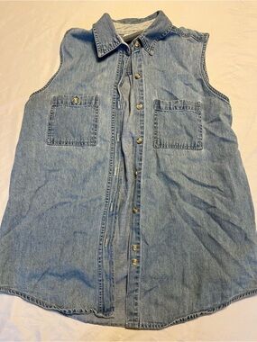 Vintage - Bill Blass Medium Jean Shirt Denim Top Chambray Button Down Vest